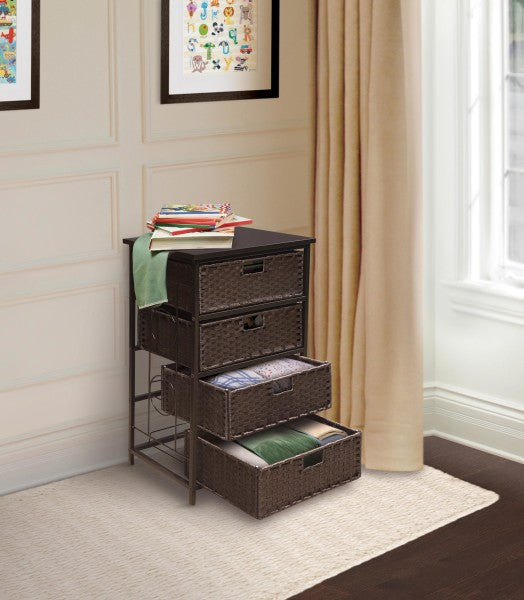 August Collection Tall Four Basket Storage Unit - Espresso