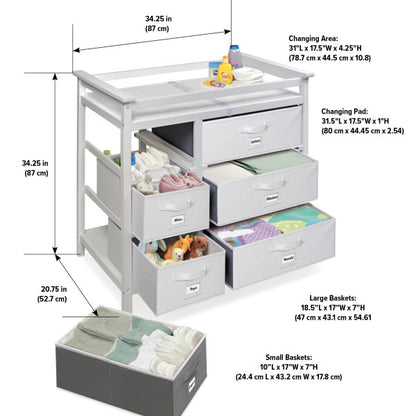 Modern Baby Changing Table with Six Baskets - White