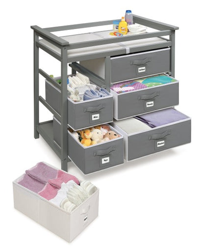 Modern Baby Changing Table with Six Baskets - Gray