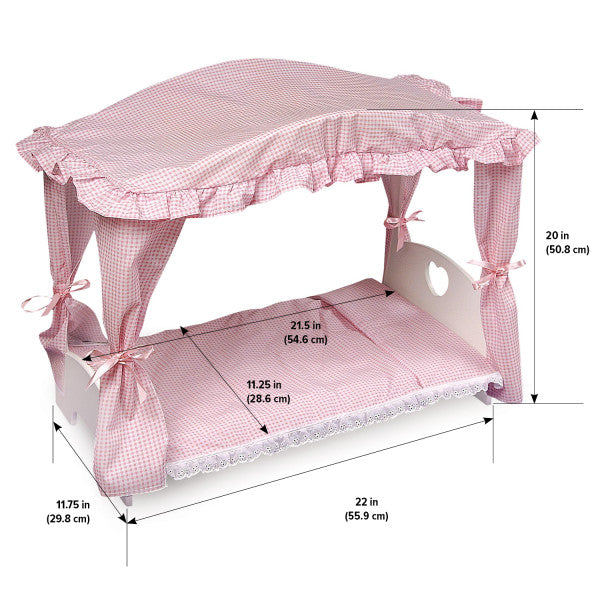 Canopy Doll Bed with Bedding - White/Pink