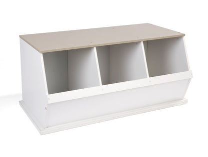 Three Bin Stackable Storage Cubby - White/Gray Woodgrain