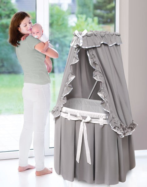 Majesty Baby Bassinet with Canopy - Gray and White Bedding