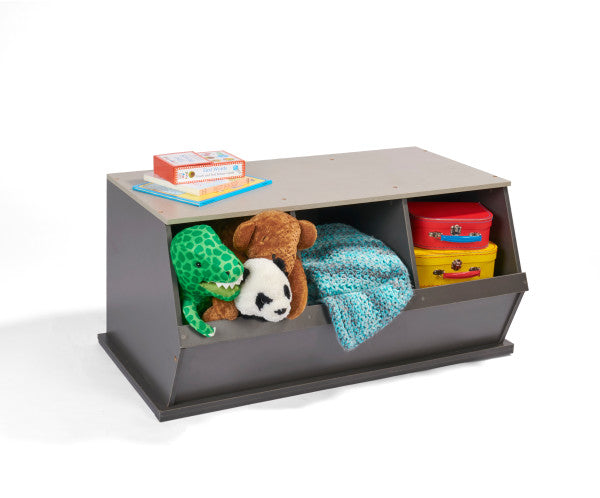 Three Bin Stackable Storage Cubby - Charcoal/Gray Woodgrain