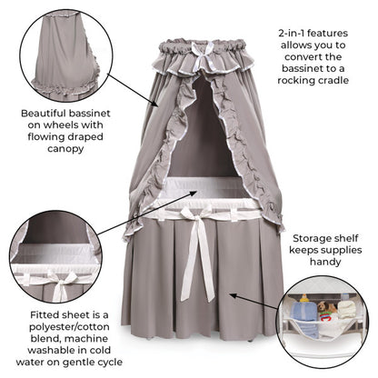 Majesty Baby Bassinet with Canopy - Gray and White Bedding