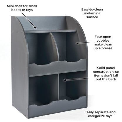 Four Bin Storage Cubby with Bookshelf - Charcoal