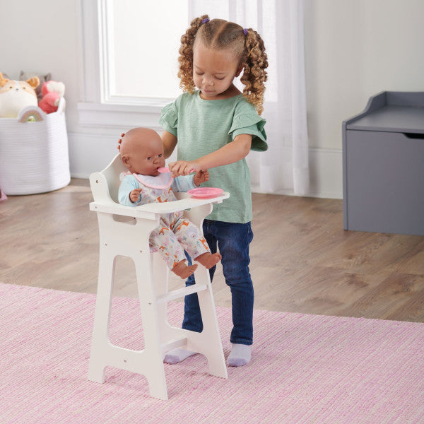 Doll High Chair with Accessories and Free Personalization Kit - White/Pink/Gingham