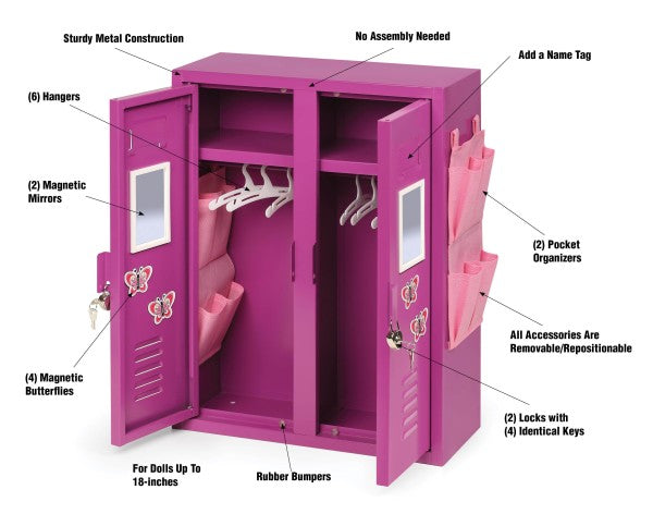 School Style Double Doll Locker - Purple