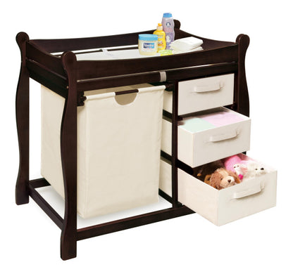 Sleigh Style Baby Changing Table with Hamper and 3 Baskets - Espresso