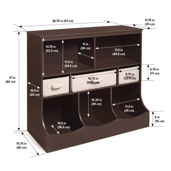 Combo Bin Storage Unit with Three Baskets - Espresso