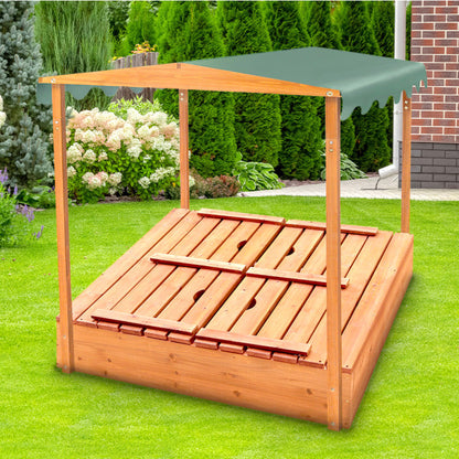 Covered Convertible Cedar Sandbox with Canopy and Two Bench Seats