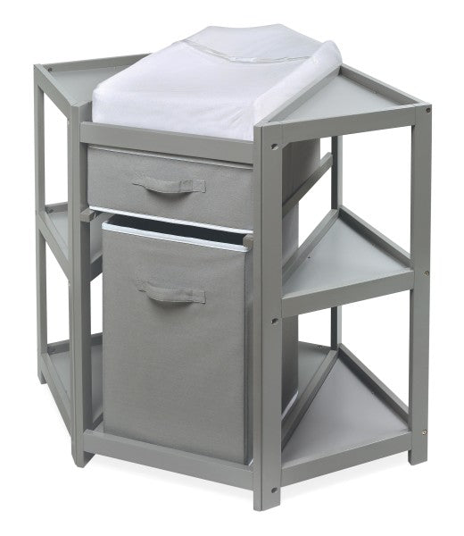 Diaper Corner Baby Changing Table with Hamper and Basket - Gray