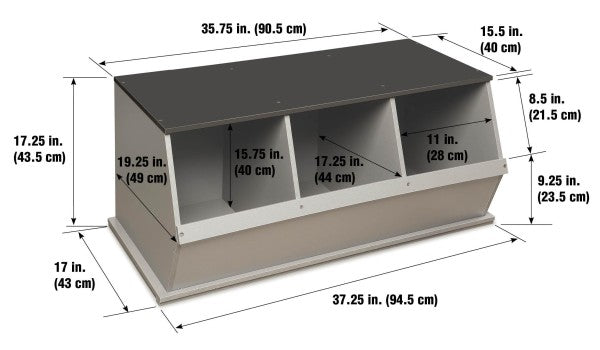 Three Bin Stackable Storage Cubby - Woodgrain/Gray