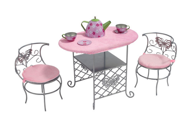 Tea Time Metal Doll Table and Chair Set with Accessories - Silver/Pink/Multi