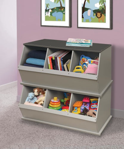 Three Bin Stackable Storage Cubby - Woodgrain/Gray