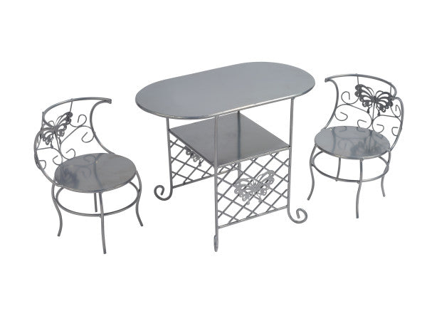 Tea Time Metal Doll Table and Chair Set with Accessories - Silver/Pink/Multi