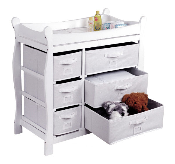 Sleigh Style Baby Changing Table with 6 Baskets - White