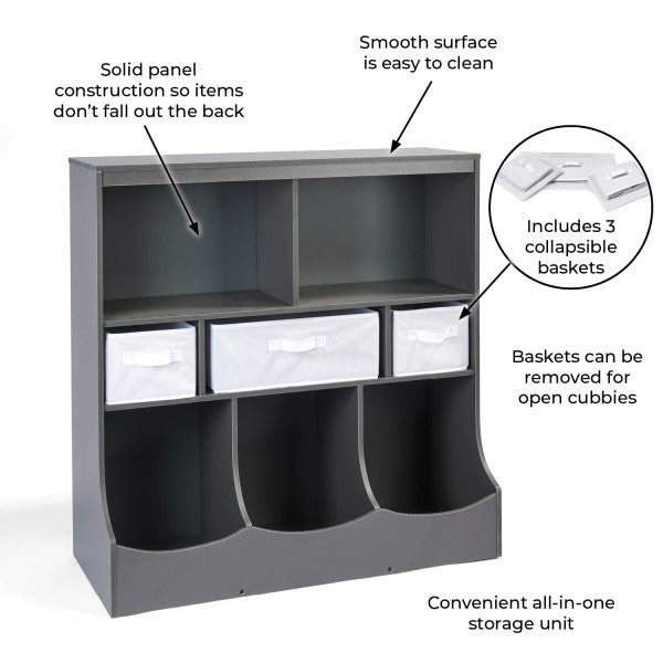 Combo Bin Storage Unit with Three Baskets - Charcoal