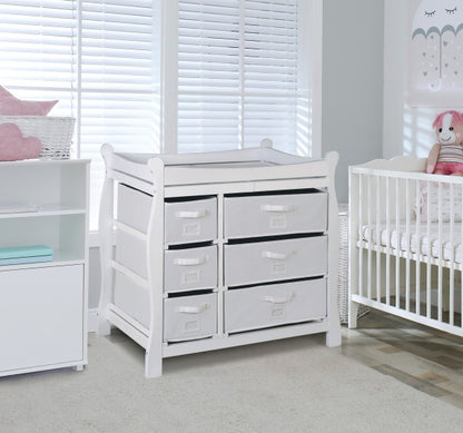 Sleigh Style Baby Changing Table with 6 Baskets - White