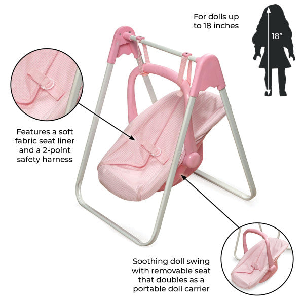 Doll Swing with Portable Carrier Seat - Pink/Gingham