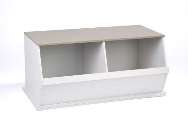 Two Bin Stackable Storage Cubby - White/Gray Woodgrain