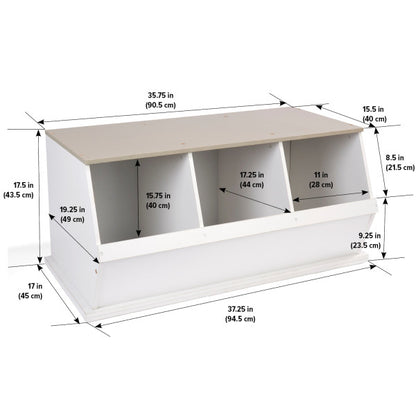 Three Bin Stackable Storage Cubby - White/Gray Woodgrain