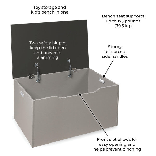 Flat Bench Top Toy and Storage Box - Woodgrain/Gray