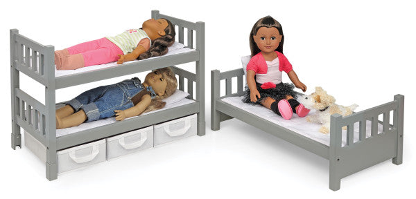 1-2-3 Convertible Doll Bunk Bed with Baskets and Free Personalization Kit - Executive Gray