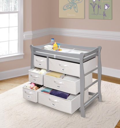 Sleigh Style Baby Changing Table with 6 Baskets - Gray