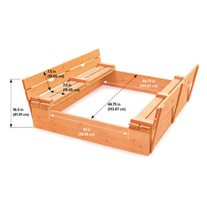 Covered Convertible Cedar Sandbox with Two Bench Seats - Natural