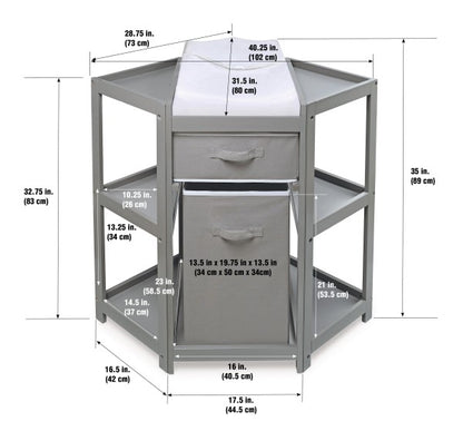 Diaper Corner Baby Changing Table with Hamper and Basket - Gray