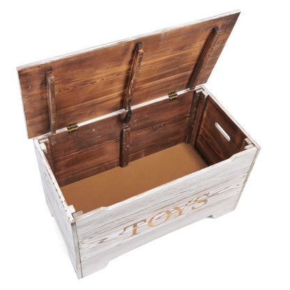 Solid Wood Rustic Toy Box - Distressed White