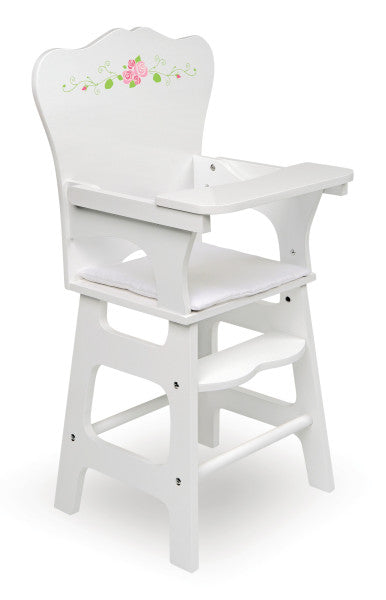 Doll High Chair with Padded Seat - White Rose
