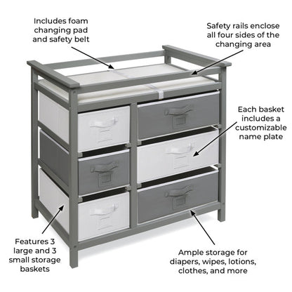 Modern Baby Changing Table with Six Baskets - Gray