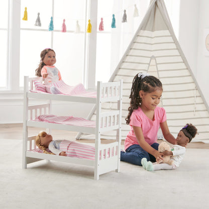 1-2-3 Convertible Doll Bunk Bed with Bedding and Free Personalization Kit - Pink/Stripe