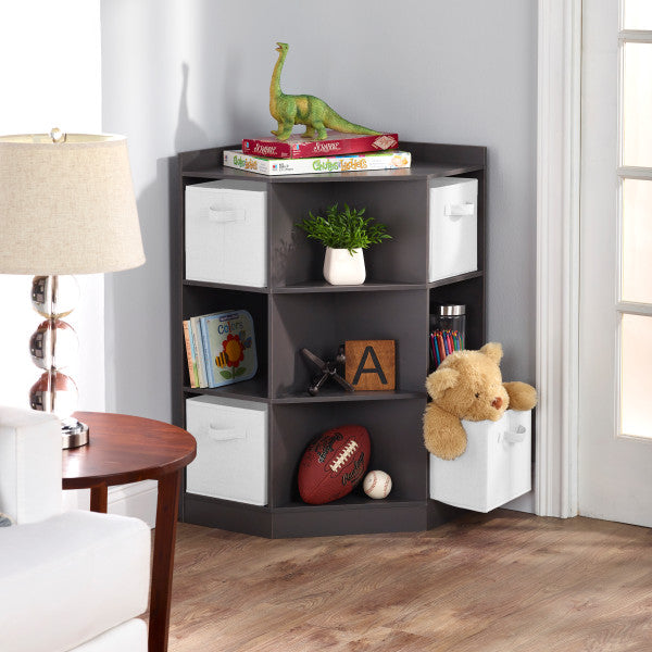 Corner Cubby Storage Unit with Four Reversible Baskets - Charcoal