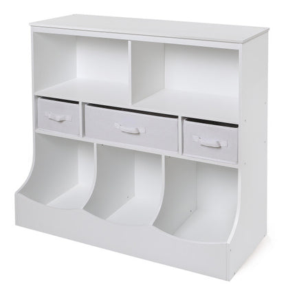 Combo Bin Storage Unit with Three Baskets - White