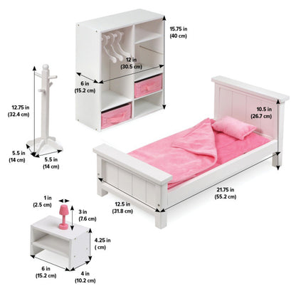 Bedroom Furniture Set for 18 inch Dolls - White/Pink