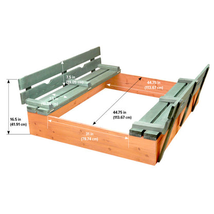 Covered Convertible Cedar Sandbox with Two Bench Seats - Natural/Green