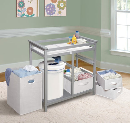 Modern Baby Changing Table with Hamper and 3 Baskets - Gray