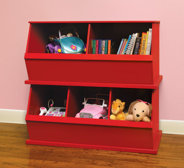 Two Bin Stackable Storage Cubby - Red