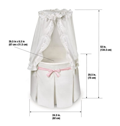 Empress Round Baby Bassinet with Canopy - White Bedding with Gingham Belts