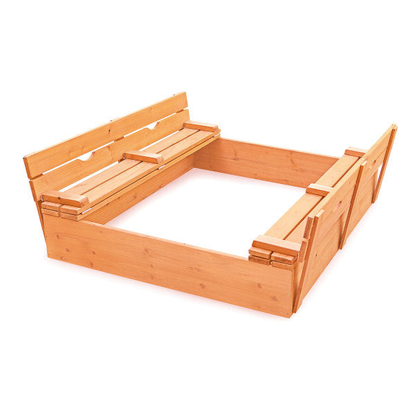 Covered Convertible Cedar Sandbox with Two Bench Seats - Natural