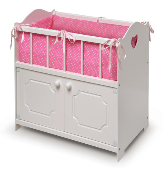 Storage Doll Crib with Bedding and Free Personalization Kit - White