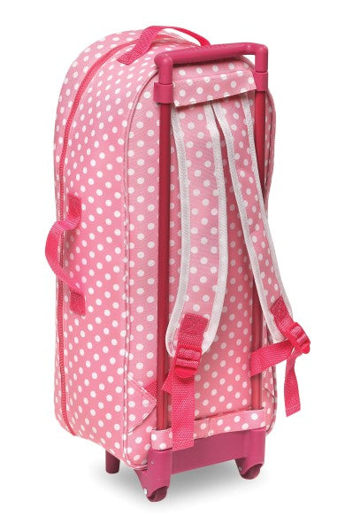 3-in-1 Trolley Doll Carrier with Rocking Bed and Bedding - Pink/Polka Dot