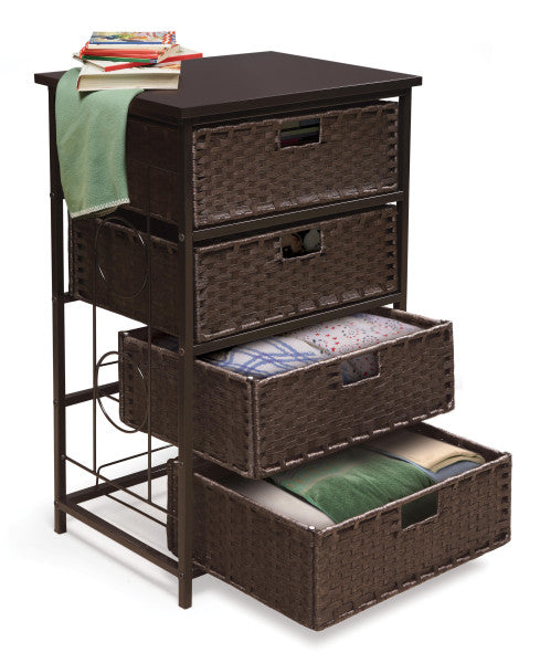 August Collection Tall Four Basket Storage Unit - Espresso