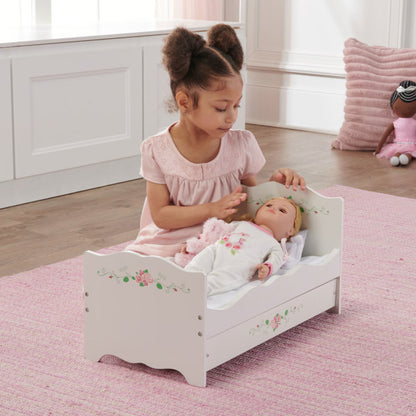 Doll Bed with Trundle and Bedding - White Rose