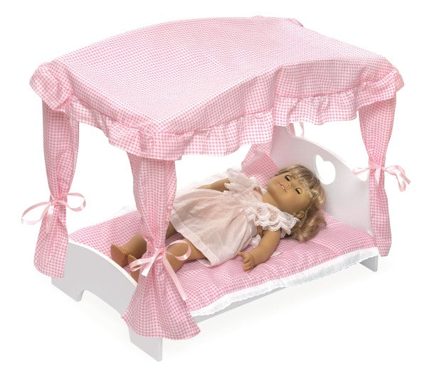 Canopy Doll Bed with Bedding - White/Pink