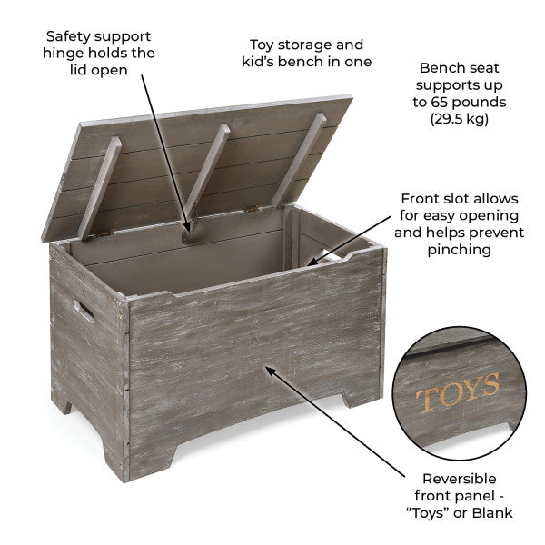 Solid Wood Rustic Toy Box - Vintage Gray