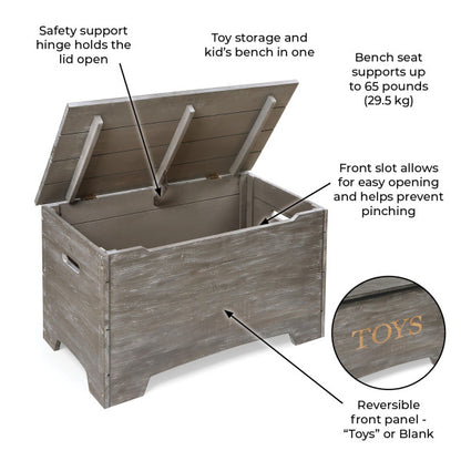 Solid Wood Rustic Toy Box - Vintage Gray