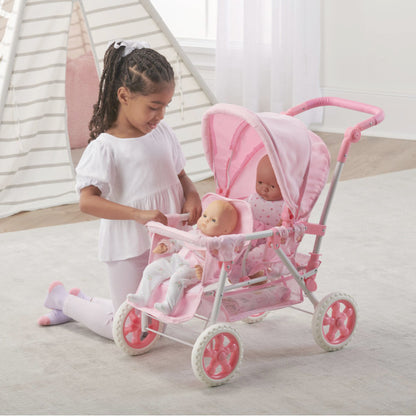 Folding Double Front-to-Back Doll Stroller - Pink/Gingham